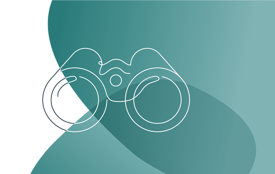 Binoculars line illustration on a green abstract background